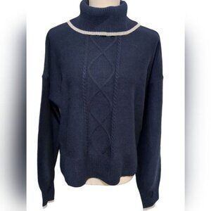 Badgley Mischka Sweater Womens XL Navy Soft Cable Knit Marine Turtleneck Top